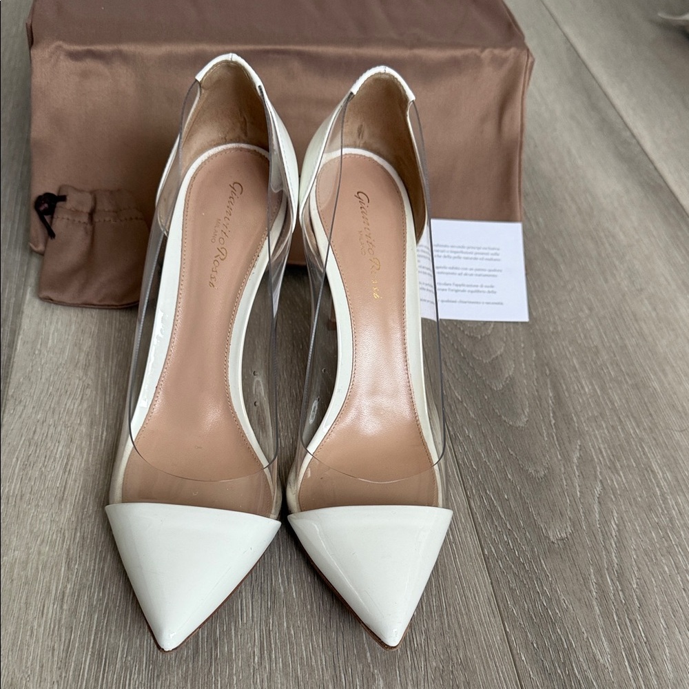 Gianvito Rossi Ivory Pointed Toe 85mm Plexi Pumps